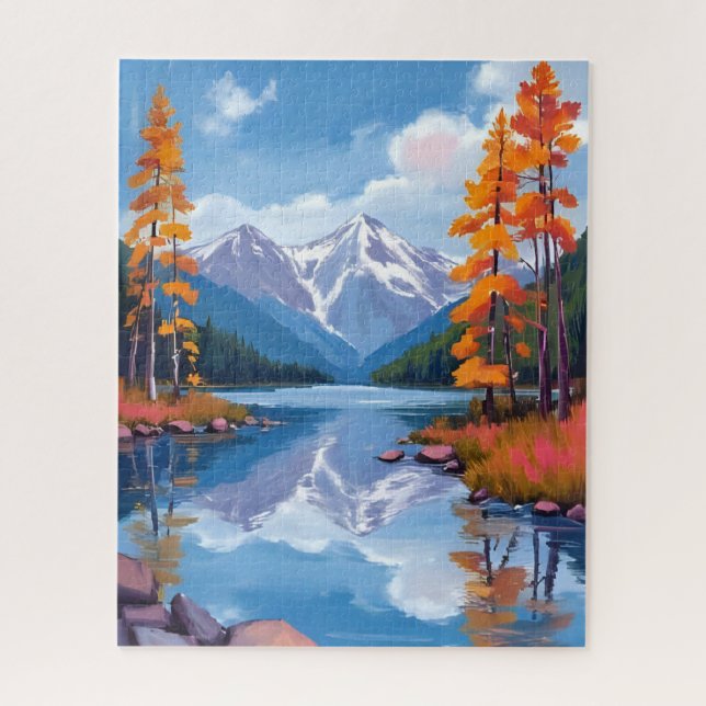 Puzzle Lake Tahoe Autumn | Fall Foliage Mountain Painting (Vertical)