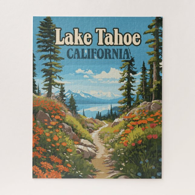 Puzzle Lake Tahoe California Nevada Retro Travel (Vertical)