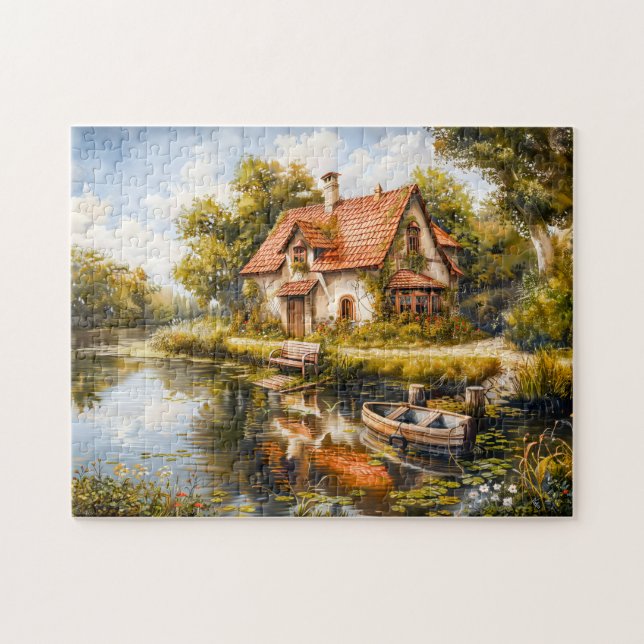 Puzzle Lakeside Cottage avec Rowboat (Horizontal)