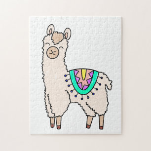 Puzzle lama alpaga de dessin animé souriant et heureux