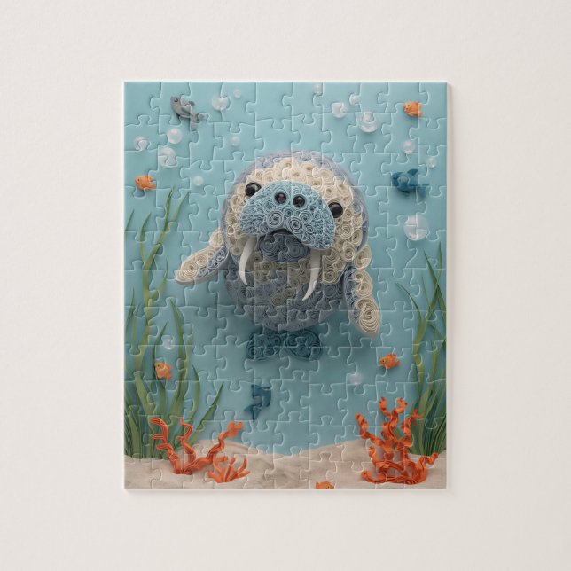 Puzzle Lamantin Gentil Art en Papier de Lagune (Vertical)