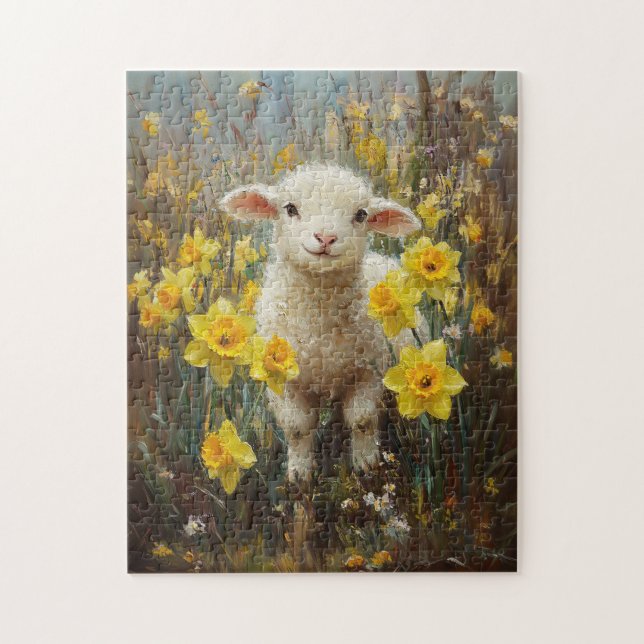 Puzzle Lambe adorable Jaune Daffodiles Peinture (Vertical)