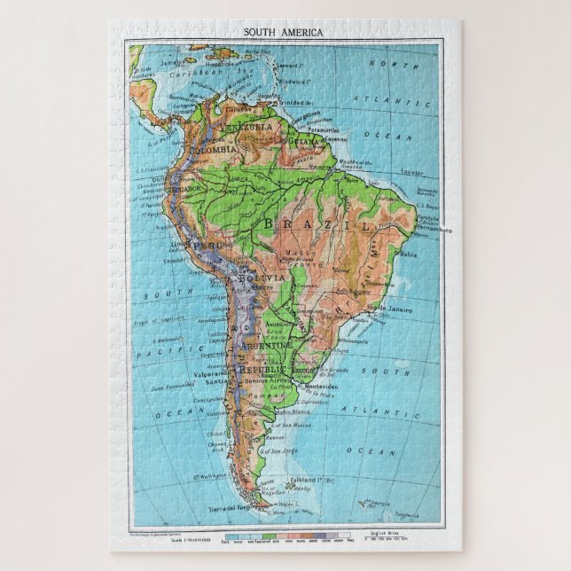 Puzzle L'Amérique du Sud d'autrefois, carte restaurée vin (Vertical)