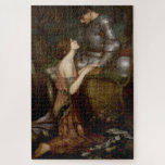 Puzzle Lamia and the Soldier (by John William Waterhouse)<br><div class="desc">This design features a painting by the English Pre-Raphaelite artist John William Waterhouse (1849–1917). It shows a woman kneeling in front of a medieval soldier dressed in a full suit of armor. The female figure is based on the character of Lamia from Greek mythology, influenced by John Keats’ 1819 narrative...</div>