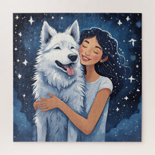 Puzzle L'amour dans les étoiles : Fille et Husky