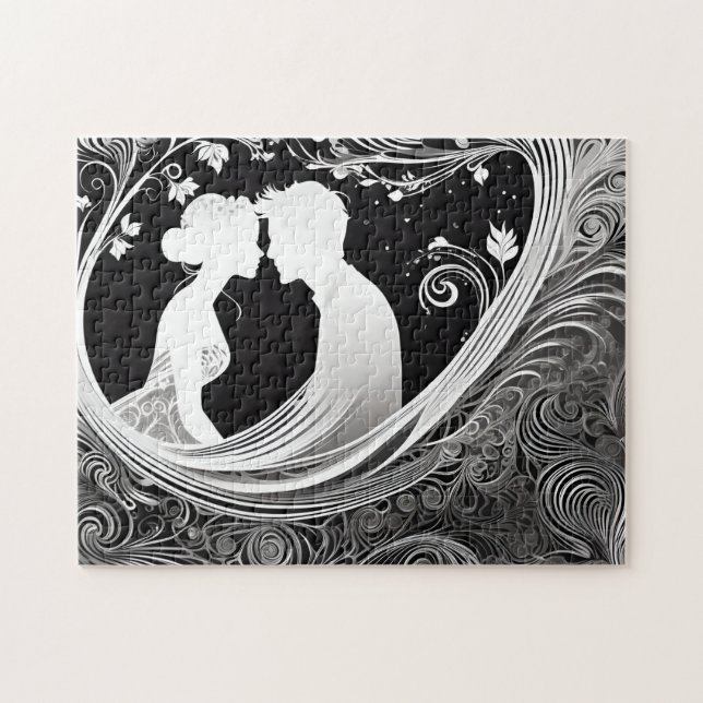 Puzzle L'amour noir et blanc en sens inverse : Couple Sil (Horizontal)