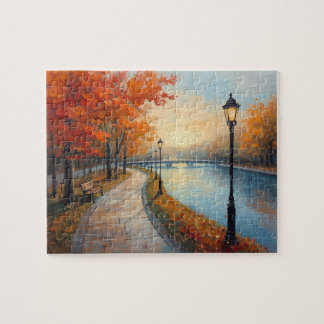 Puzzle Lampadaires de promenade automnale impressionniste
