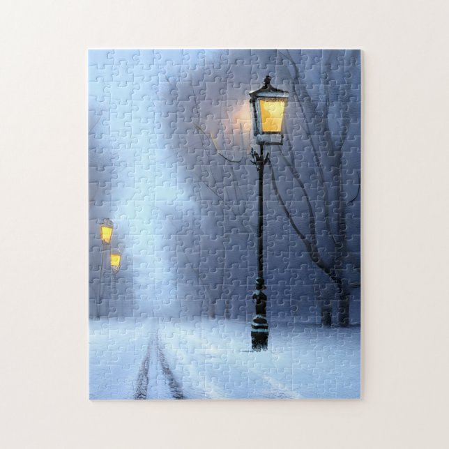 Puzzle Lampes de rue qui brillent en hiver Wonderland (Vertical)