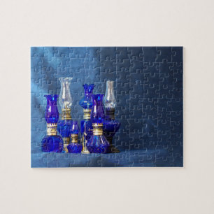 Puzzle Lampes en verre bleu