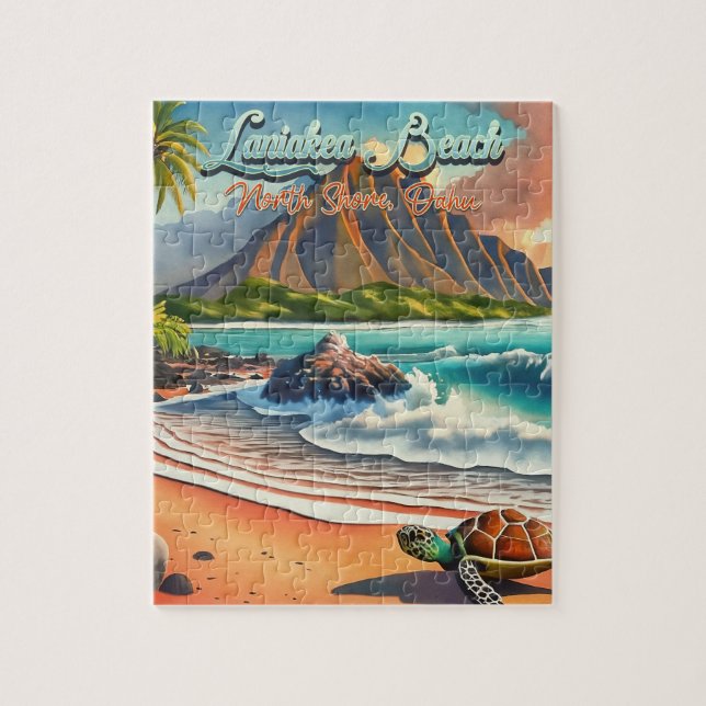 Puzzle Laniakea Oahu Hawaii aquarelle tropicale colorée (Vertical)