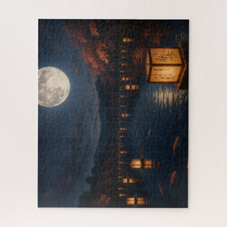 Puzzle Lanterns on the River Beneath the Full Moon