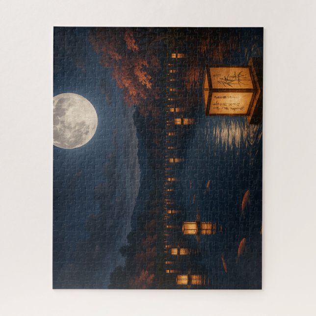 Puzzle  Lanterns on the River Beneath the Full Moon (Vertical)