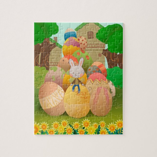 Puzzle Lapin assis sur des œufs de Pâques géants (Vertical)