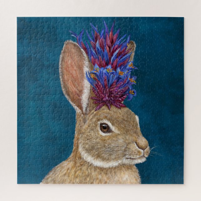 Puzzle Lapin avec casquette de fleurs sauvages du désert (Vertical)