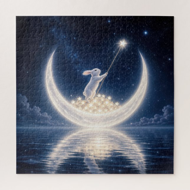 Puzzle Lapin Blanc Collectant des Étoiles (Vertical)