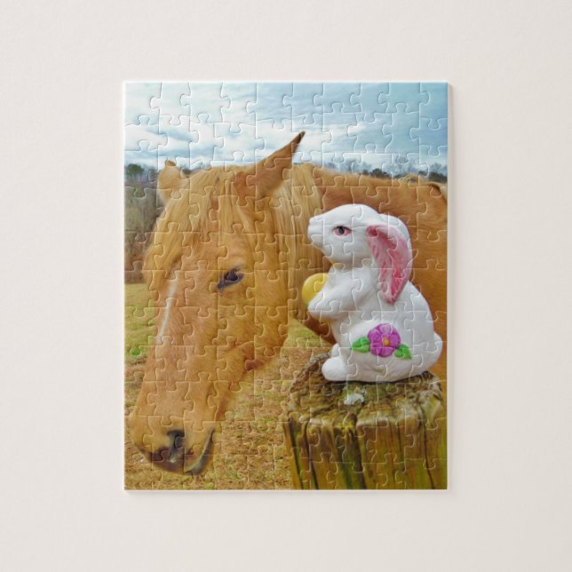 Puzzle Lapin blanc et cheval jaune blond (Vertical)