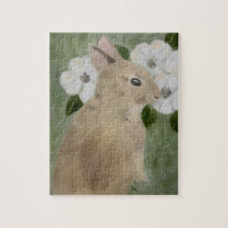 Puzzle Lapin de bébé d'aquarelle et casse-tête de fleurs