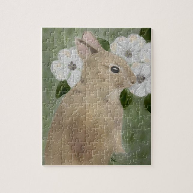 Puzzle Lapin de bébé d'aquarelle et casse-tête de fleurs (Vertical)