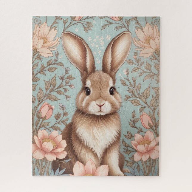 Puzzle Lapin de bébé mignon Floral pastel  (Vertical)