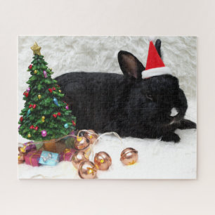Puzzle Lapin de Noël dans un chapeau de Noël