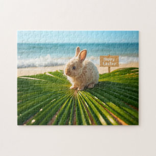 Puzzle Lapin de Pâques heureux sur une branche de palmier