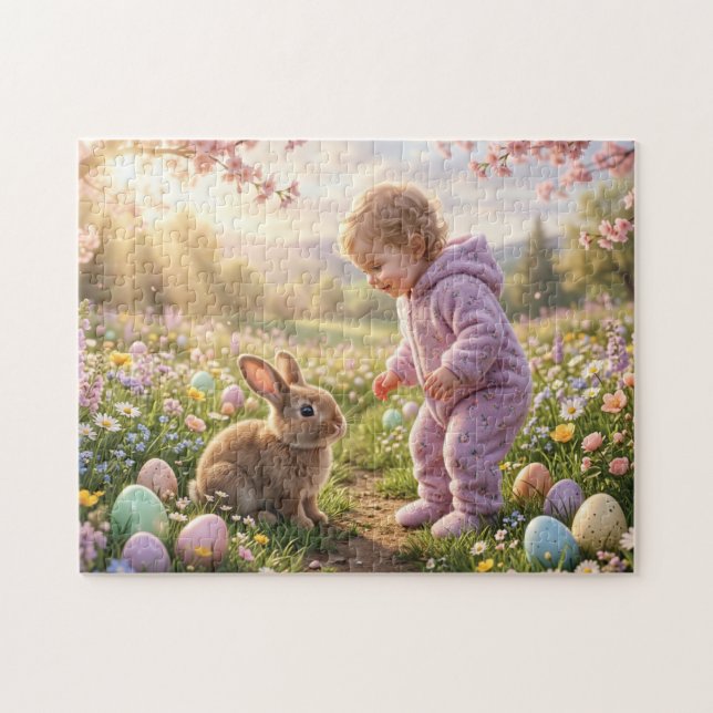 Puzzle Lapin de Pâques mignon et enfant (Horizontal)