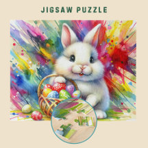 Lapin de Pâques tenant des oeufs colorés dans le p