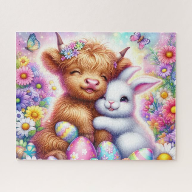 Puzzle Lapin de Pâques Vache des Highlands (Horizontal)