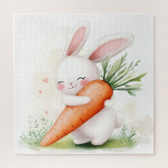 Puzzle Lapin de printemps à l'aquarelle mignon avec carot (Vertical)