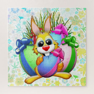 Puzzle Lapin drôle mordant un œuf de Pâques