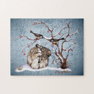 Puzzle Lapin Et Oiseaux De Neige