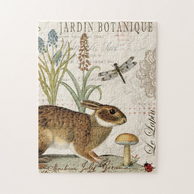 Puzzle lapin français vintage moderne dans le jardin (Vertical)