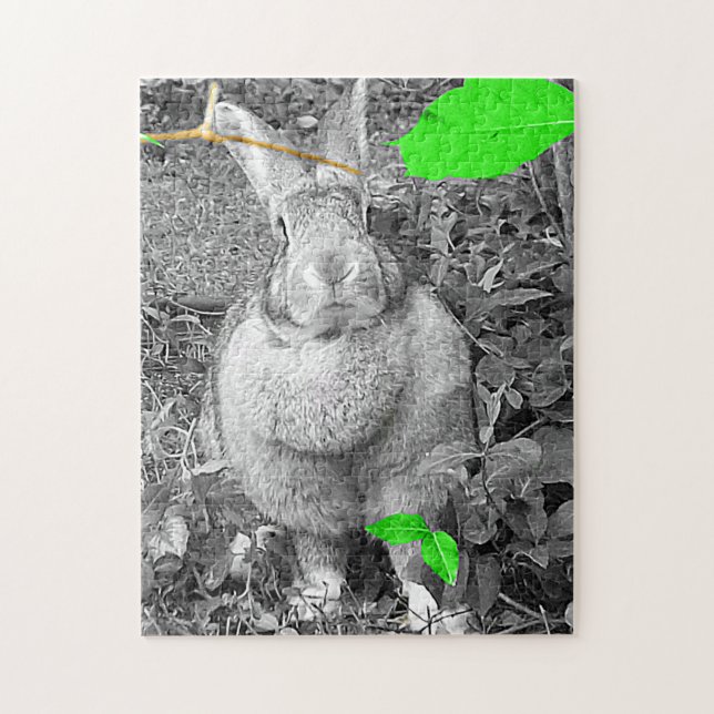 Puzzle Lapin géant flamand B et W avec le feuille vert (Vertical)