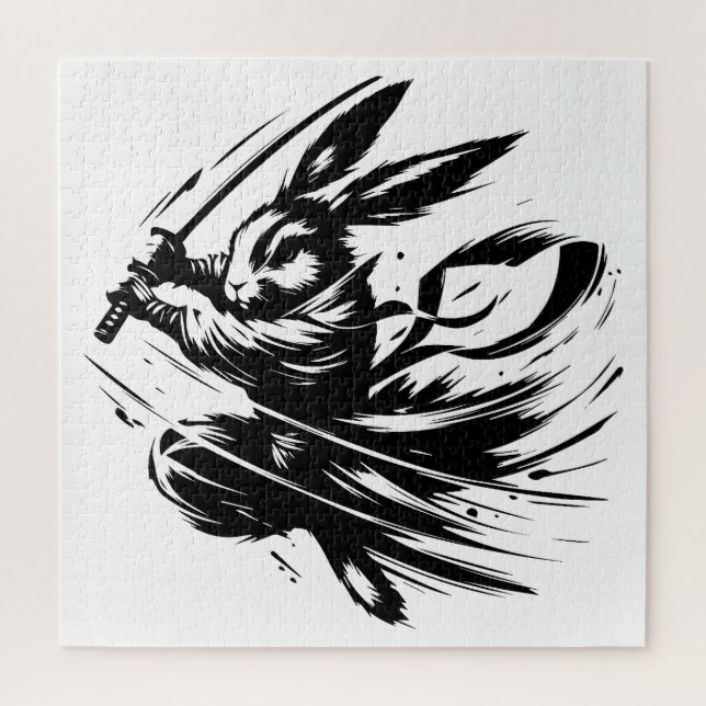 Puzzle Lapin Guerrier à l'Encre Noire Samouraï (Vertical)