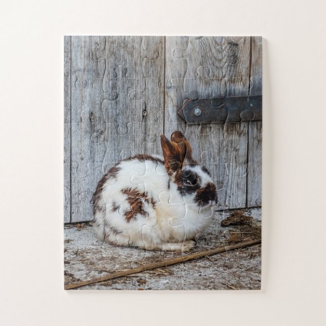 Puzzle Lapin lapin Brown et blanc sur la ferme (Vertical)