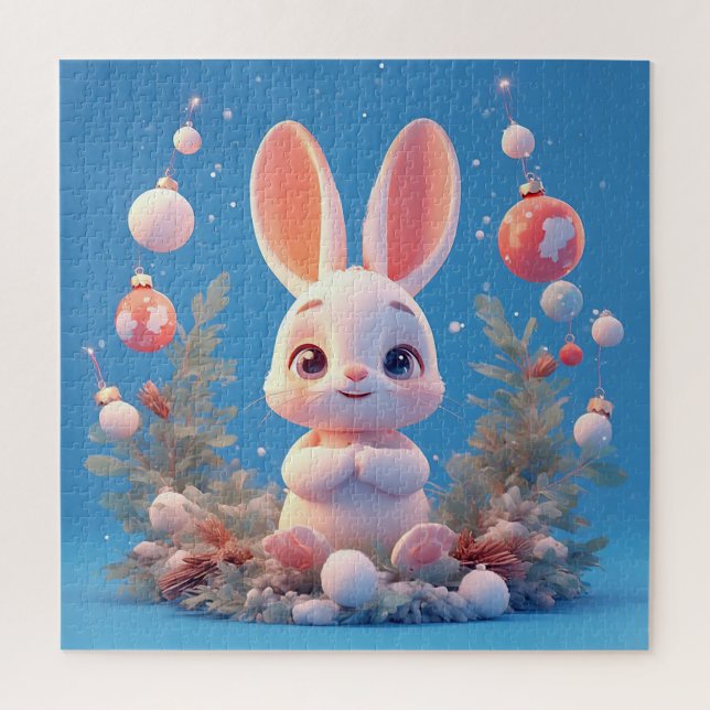 Puzzle Lapin mignon entouré de décorations (Vertical)