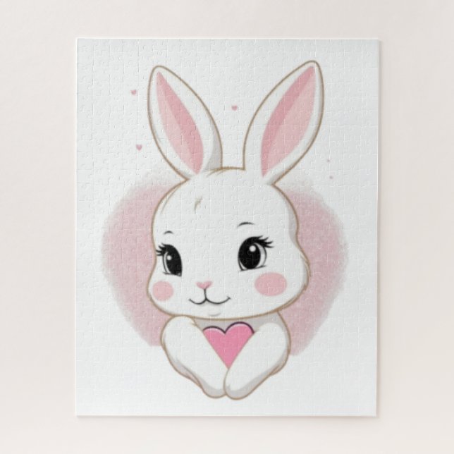 Puzzle Lapin Mignon Tenant un Cœur | Design Romantique (Vertical)