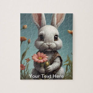 Puzzle Lapin mignon tenant une fleur