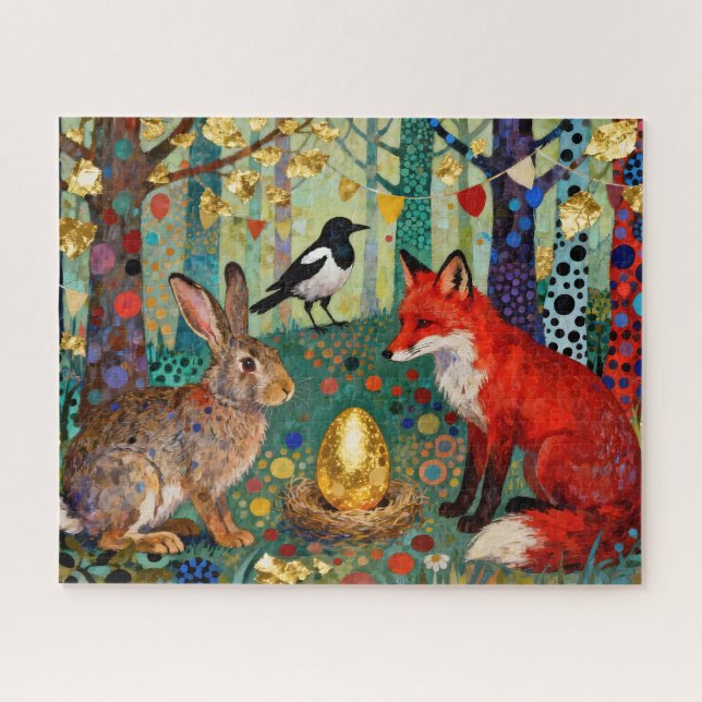 Puzzle Lapin, Pie, Renard et «L'œuf de l'oie dorée» (Horizontal)