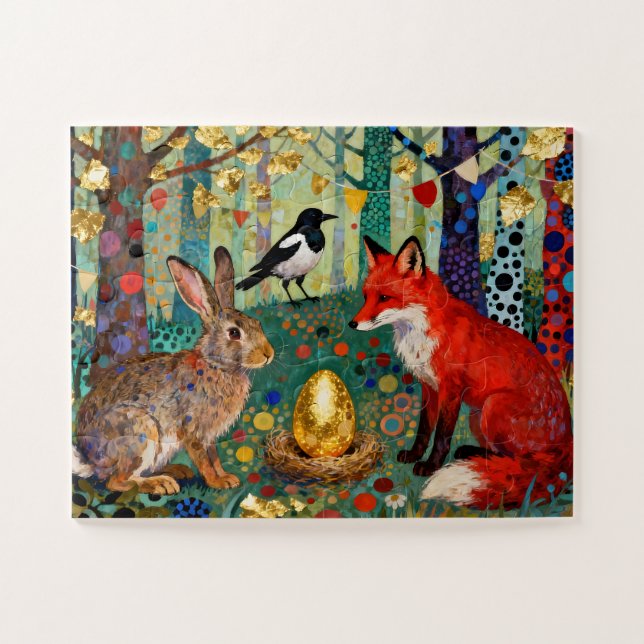 Puzzle Lapin, Pie, Renard et «L'œuf de l'oie dorée» (Horizontal)