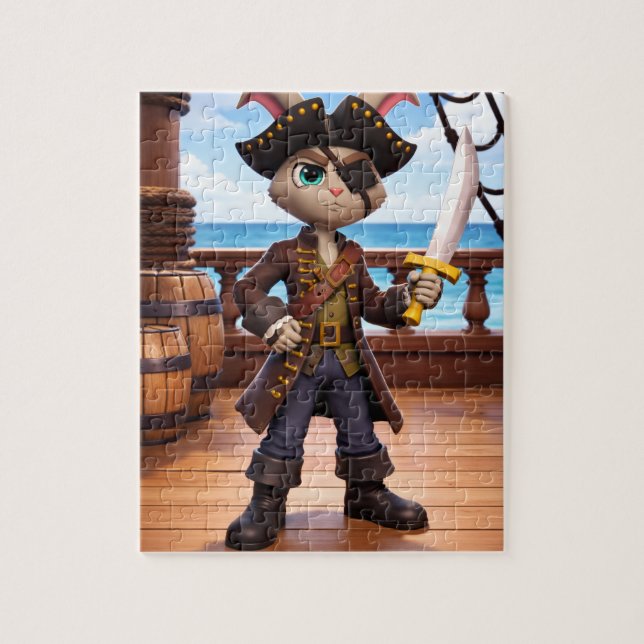 Puzzle Lapin Pirate de Dessin Animé 3D sur le Pont d'un N (Vertical)