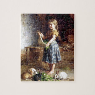 Puzzle Lapins de alimentation de fille peinture de lapins