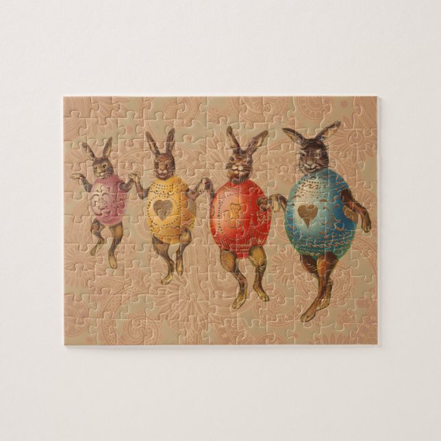 Puzzle Lapins de Pâques vintage dansant avec des costumes (Horizontal)