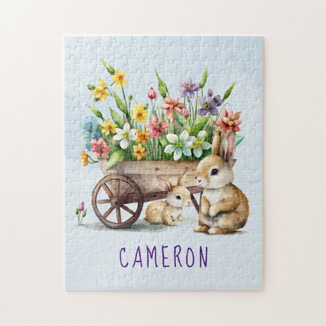 Puzzle Lapins mignons personnalisés garçon Pâques (Vertical)