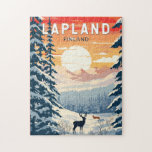 Puzzle Lapland Finlande Travel Art Vintage<br><div class="desc">Conception de déplacement vectoriel rétro de la Laponie. La Laponie est la région la plus septentrionale de la Finlande,  connue pour son vaste territoire subarctique,  ses stations de ski et ses phénomènes naturels.</div>