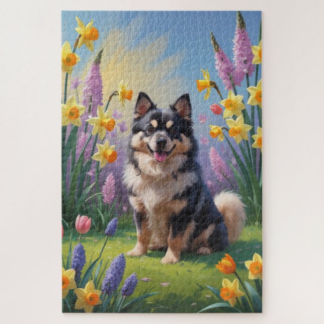 Puzzle Lapphund Finlandais Fleurs de printemps de chien P (Vertical)