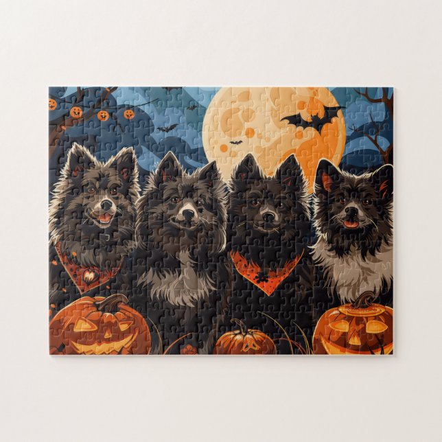 Puzzle Lapphund finlandais Halloween Éffrayant (Horizontal)