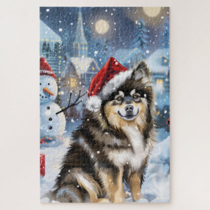 Puzzle Lapphund finlandais Winter Wonderland Noël Joie