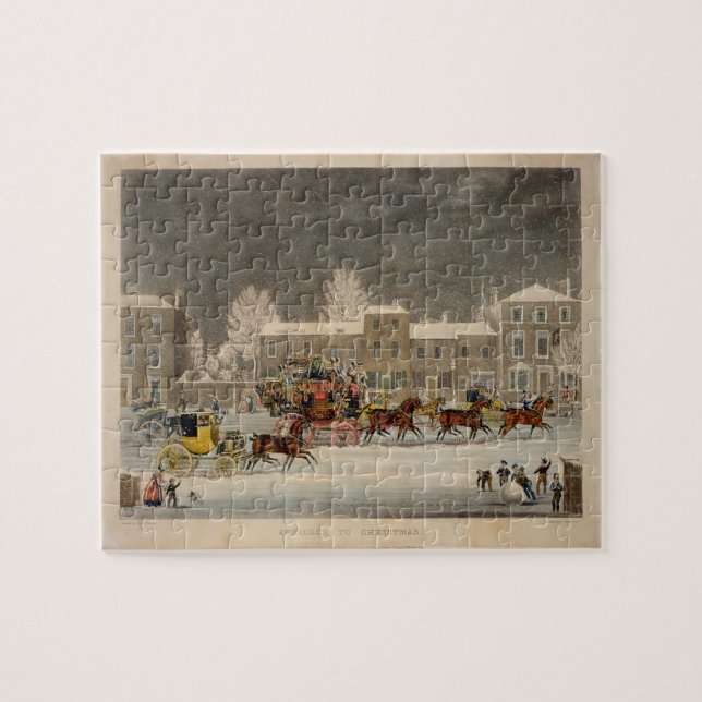 Puzzle L'approche à Noël, gravé par chasse à George (Horizontal)