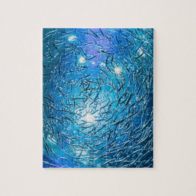 Puzzle Large Grey School of Ocean Fish (Vertical)
